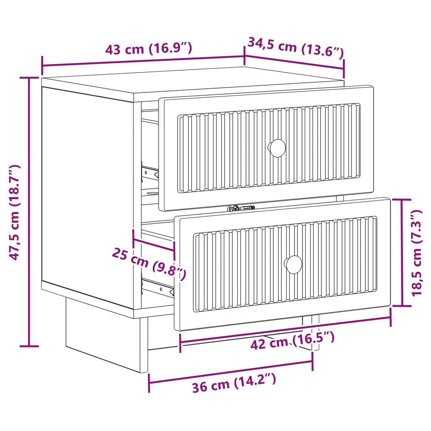 Nachtkastje met lade 2 pcs Wit 43 x 34,5 x 47,5 cm Bewerkt hout