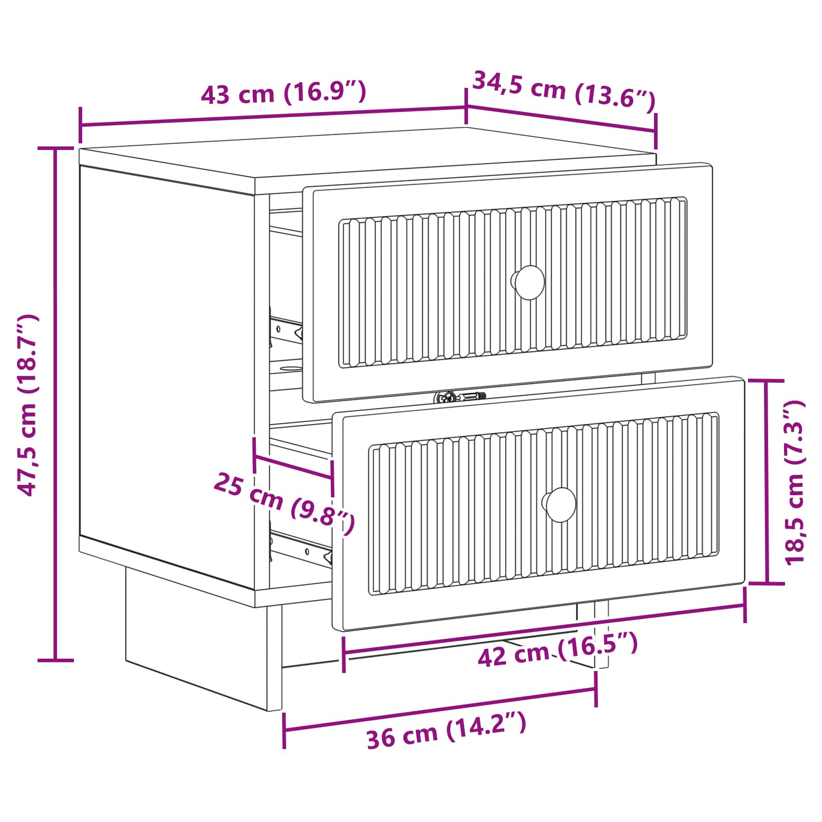 Nachtkastje 2 pcs Sonoma Eiken 43 x 34,5 x 47,5 cm Bewerkt hout