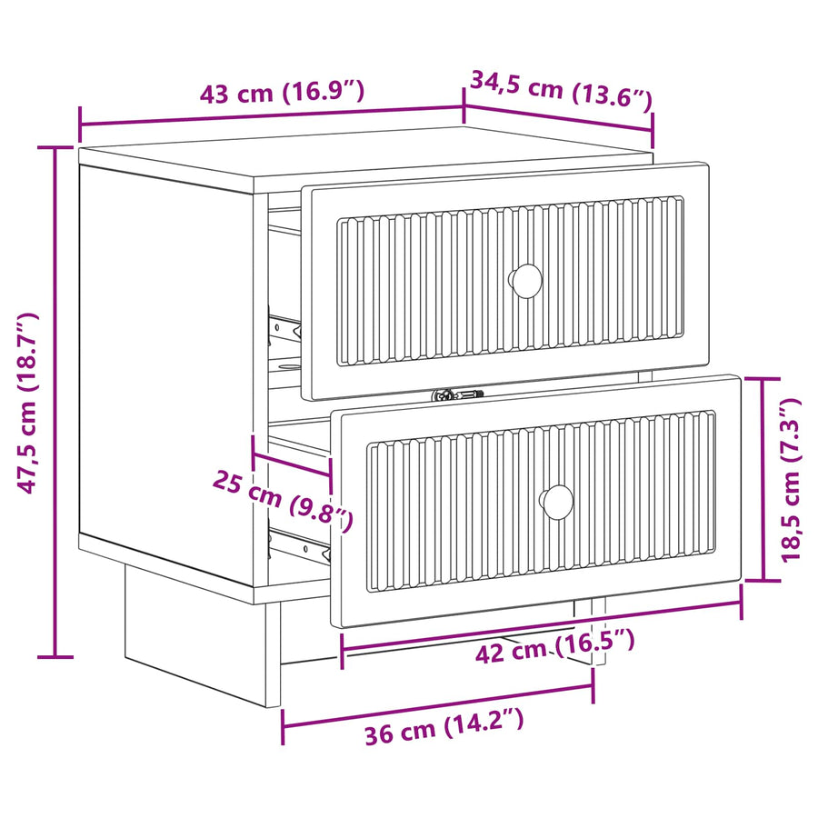 Nachtkastje 2 pcs Sonoma Eiken 43 x 34,5 x 47,5 cm Bewerkt hout