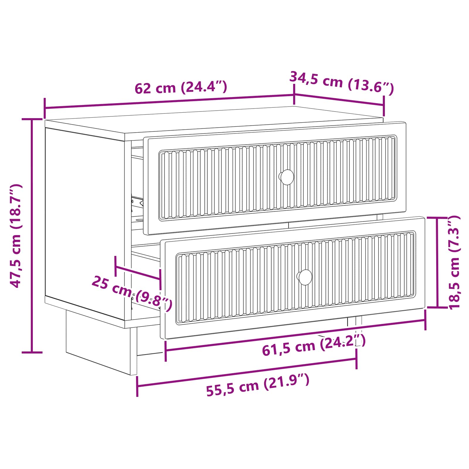 Nachtkastje Sonoma Eiken 62 x 34,5 x 47,5 cm Bewerkt hout