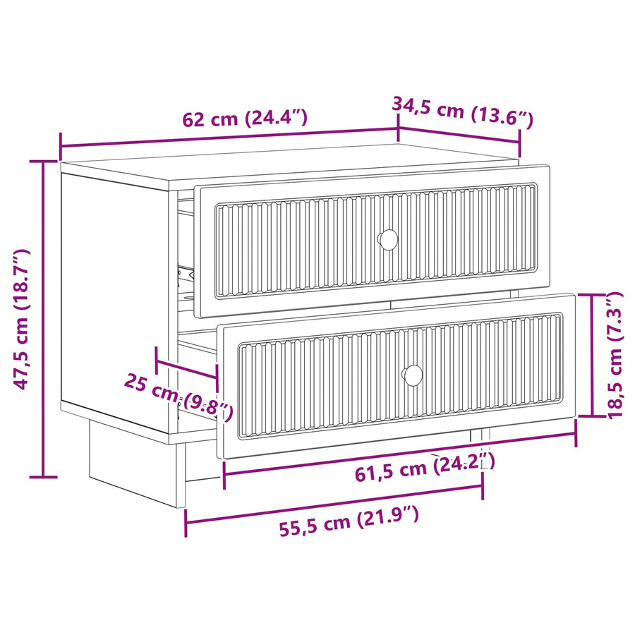 Nachtkastje Artisanaal eiken 62 x 34,5 x 47,5 cm Bewerkt hout
