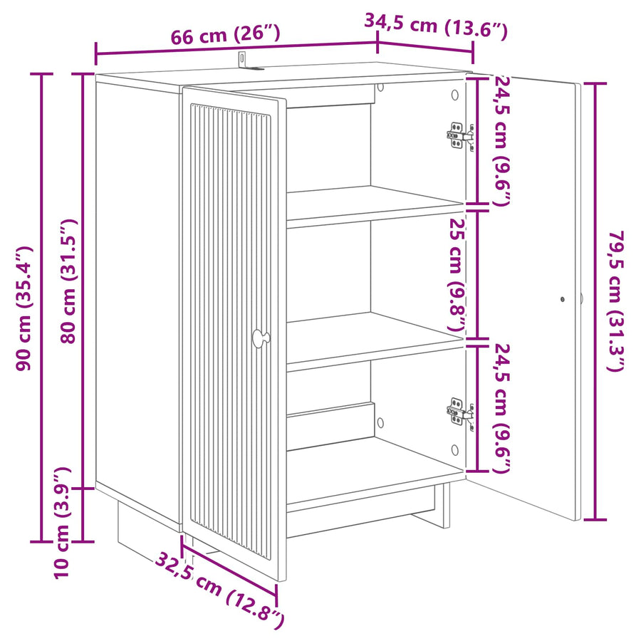 Dressoir Hoogglans Wit 66 x 34,5 x 90 cm Bewerkt hout
