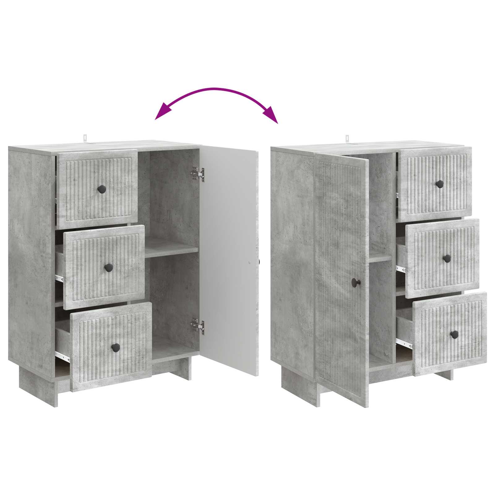 Dressoir met lade Betongrijs 66 x 34,5 x 90 cm Bewerkt hout