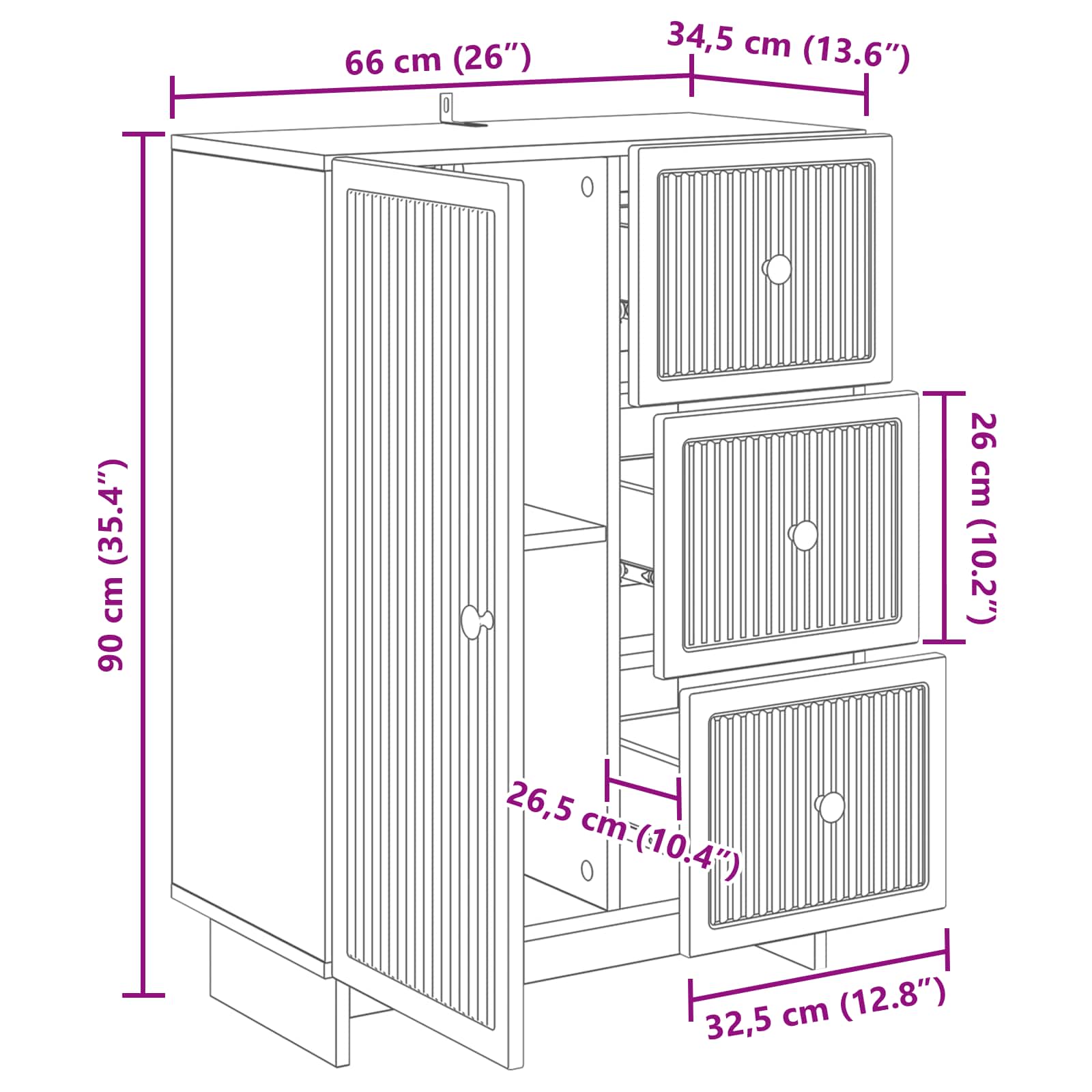 Dressoir met lade Gerookt eiken 66 x 34,5 x 90 cm Bewerkt hout