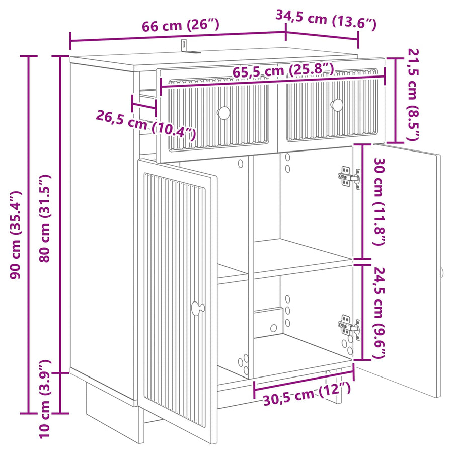 Dressoir met lade Sonoma Eiken 66 x 34,5 x 90 cm Bewerkt hout
