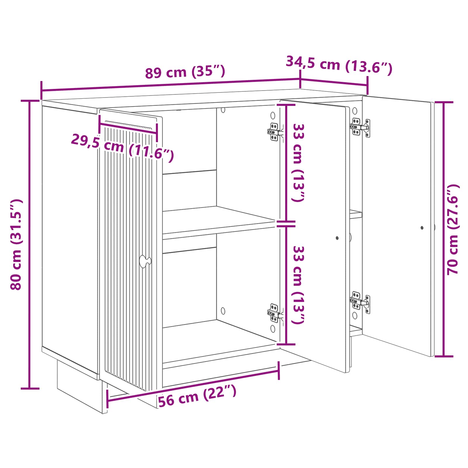 Dressoir Zwart 89 x 34,5 x 80 cm Bewerkt hout