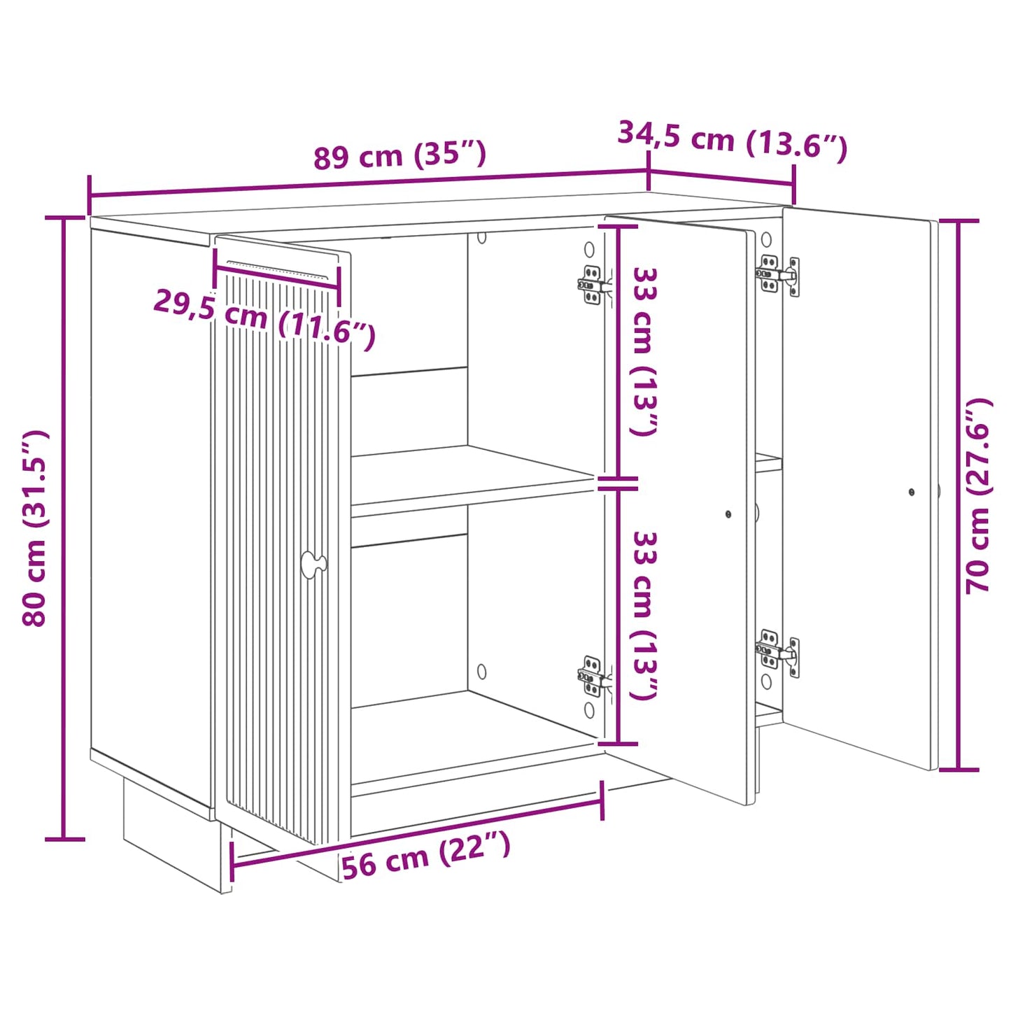 Dressoir Gerookt eiken 89 x 34,5 x 80 cm Bewerkt hout
