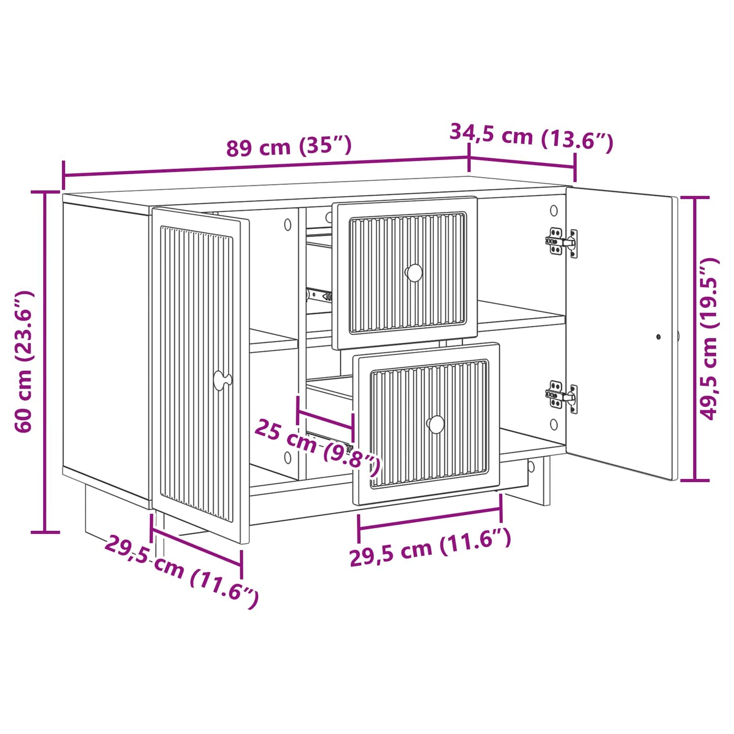 Dressoir met lade Hoogglans Wit 89 x 34,5 x 60 cm Bewerkt hout