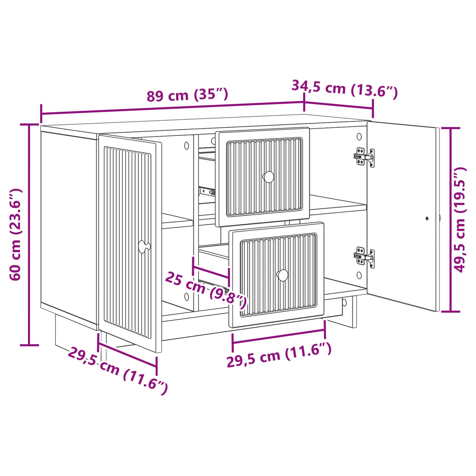 Dressoir met lade Hoogglans Wit 89 x 34,5 x 60 cm Bewerkt hout