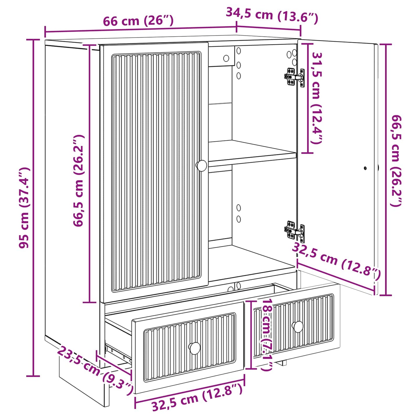 Dressoir Zwart 66 x 34,5 x 95 cm Geconstrueerd hout