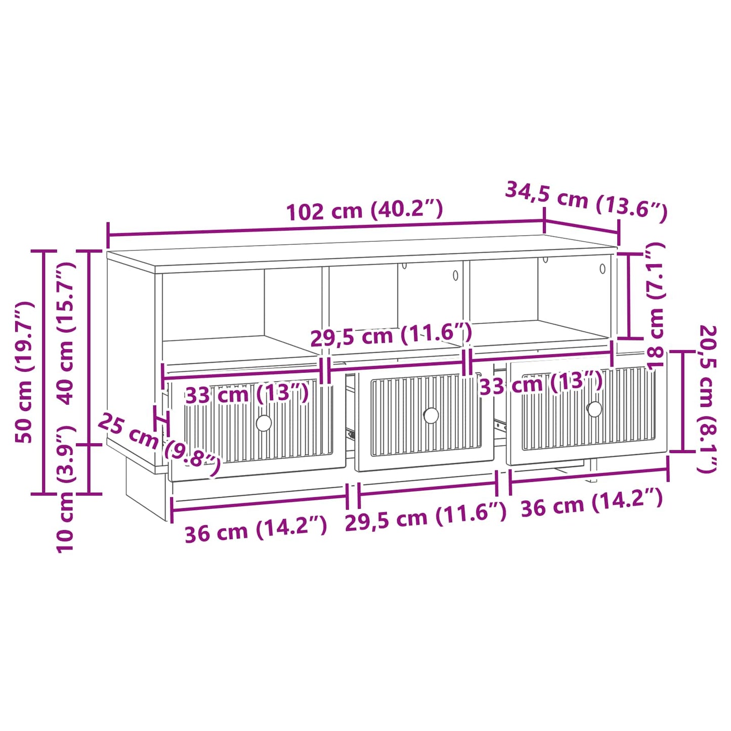 TV-kast met lade Betongrijs 102 x 34,5 x 50 cm Bewerkt hout