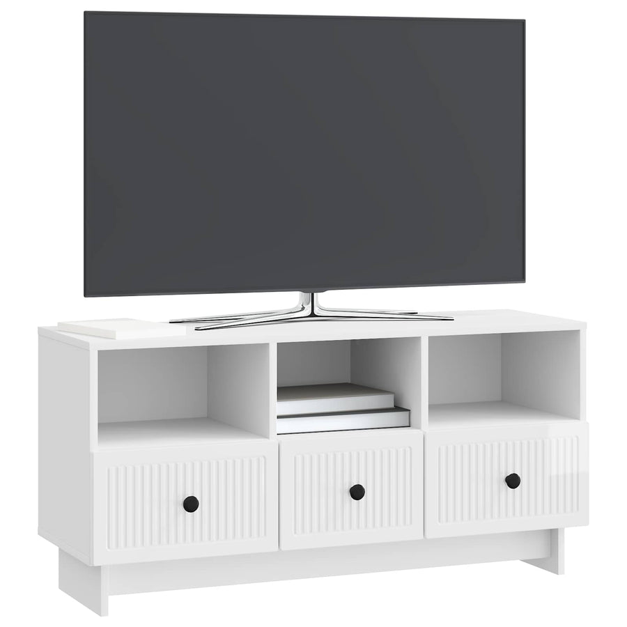 TV-kast met lade Hoogglans Wit 102 x 34,5 x 50 cm Bewerkt hout