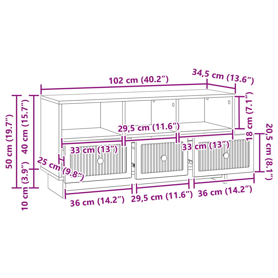 TV-kast met lade Hoogglans Wit 102 x 34,5 x 50 cm Bewerkt hout