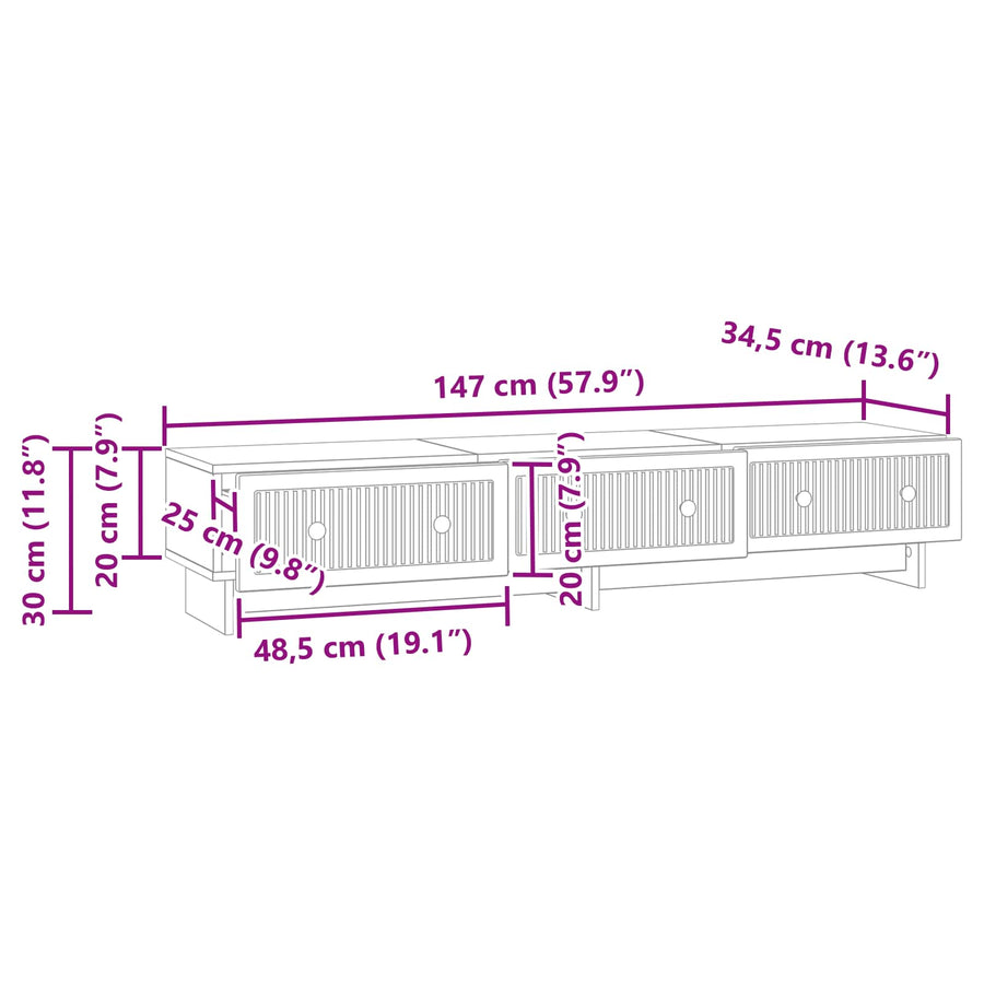 TV-kast met lade Hoogglans Wit 147 x 34,5 x 30 cm Bewerkt hout