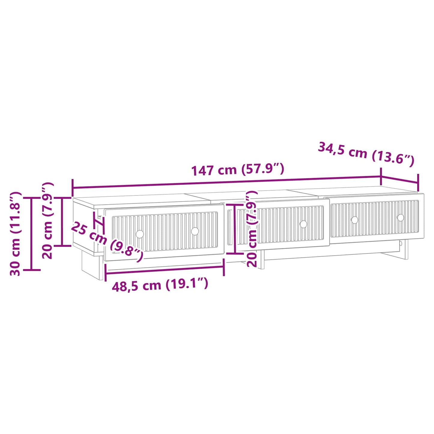 TV-kast met lade Gerookt eiken 147 x 34,5 x 30 cm Bewerkt hout