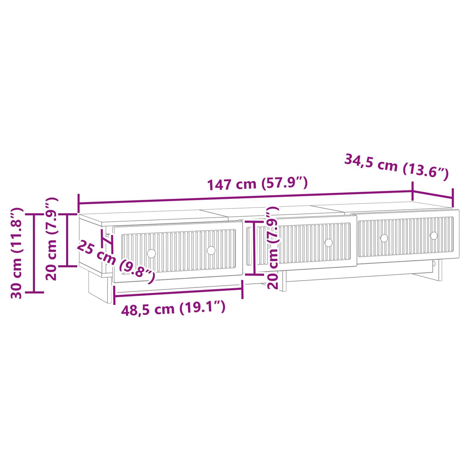 TV-kast met lade Gerookt eiken 147 x 34,5 x 30 cm Bewerkt hout