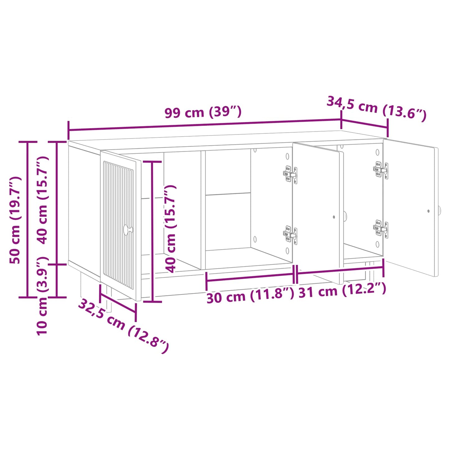 TV-kast Zwart 99 x 34,5 x 50 cm Bewerkt hout