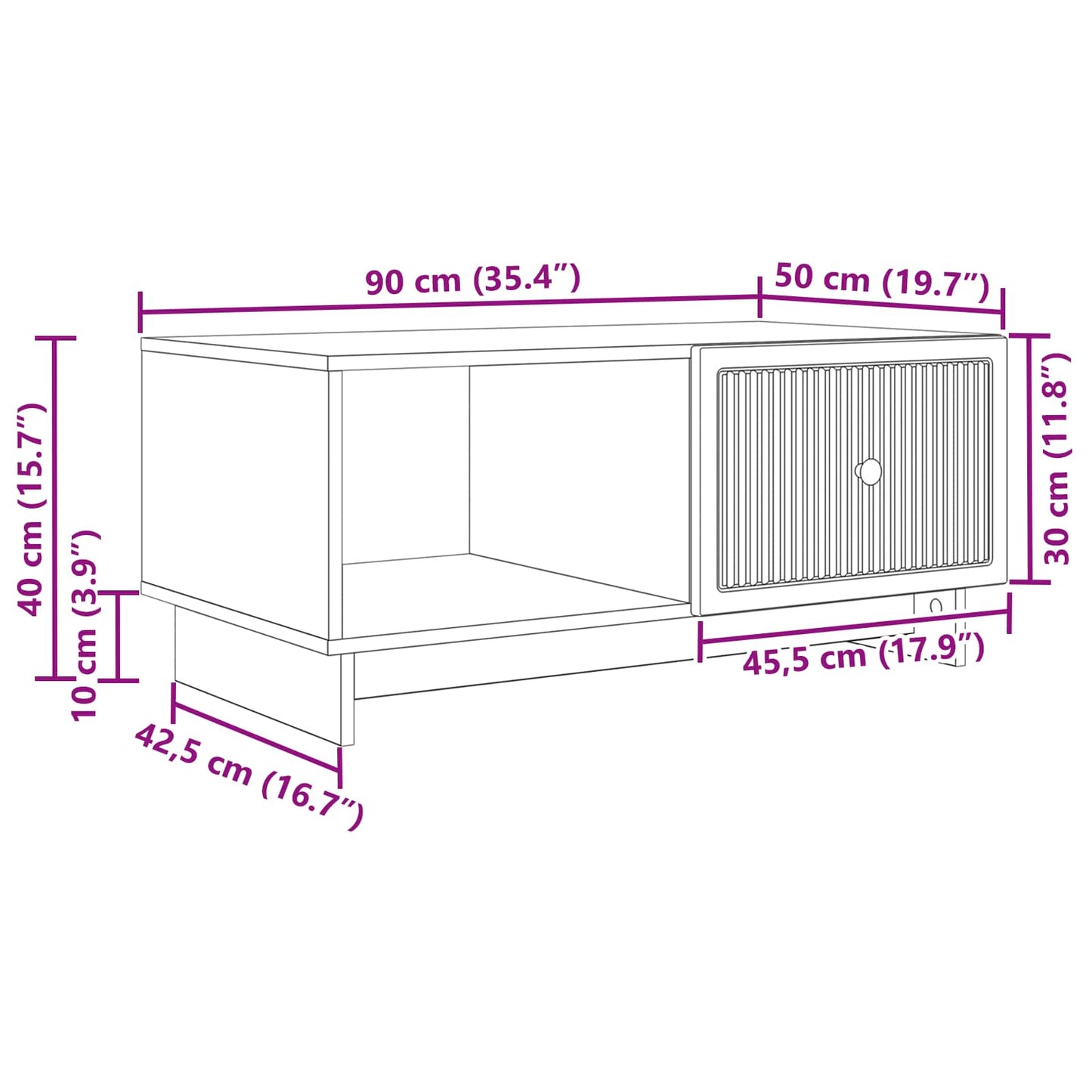 Salontafel Artisanaal eiken 90 x 50 x 40 cm Bewerkt hout