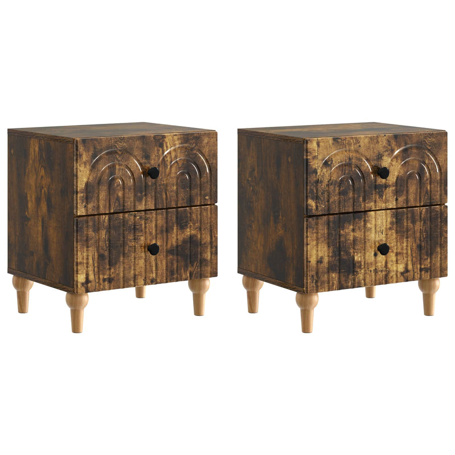Nachtkastje 2 pcs Gerookt eiken 43 x 34,5 x 48 cm Bewerkt hout