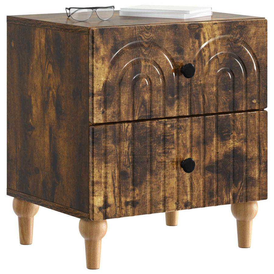 Nachtkastje 2 pcs Gerookt eiken 43 x 34,5 x 48 cm Bewerkt hout