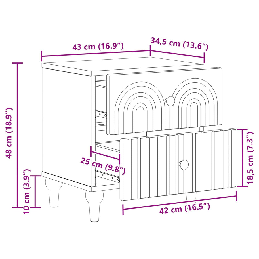 Nachtkastje 2 pcs Gerookt eiken 43 x 34,5 x 48 cm Bewerkt hout
