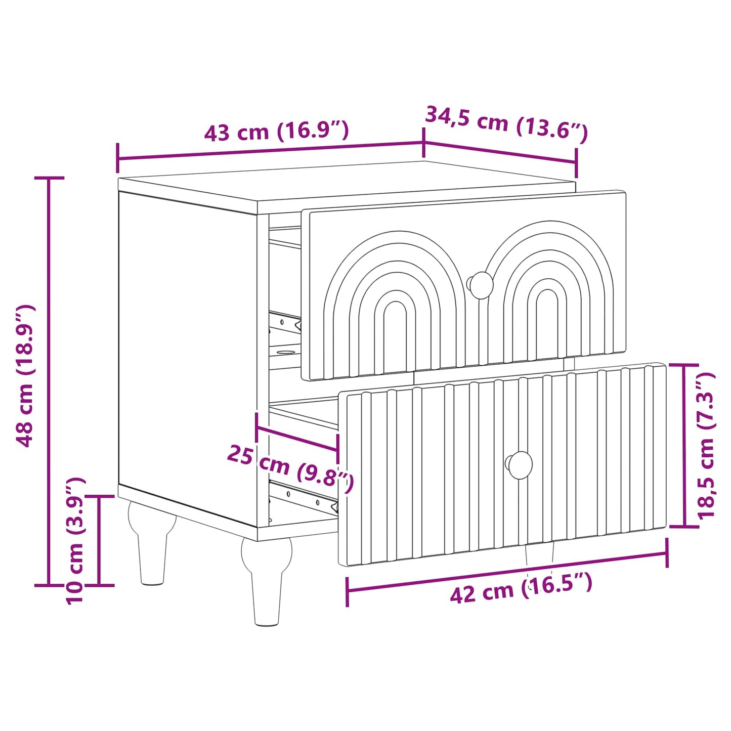 Nachtkastje 2 pcs Oud hout 43 x 34,5 x 48 cm Bewerkt hout