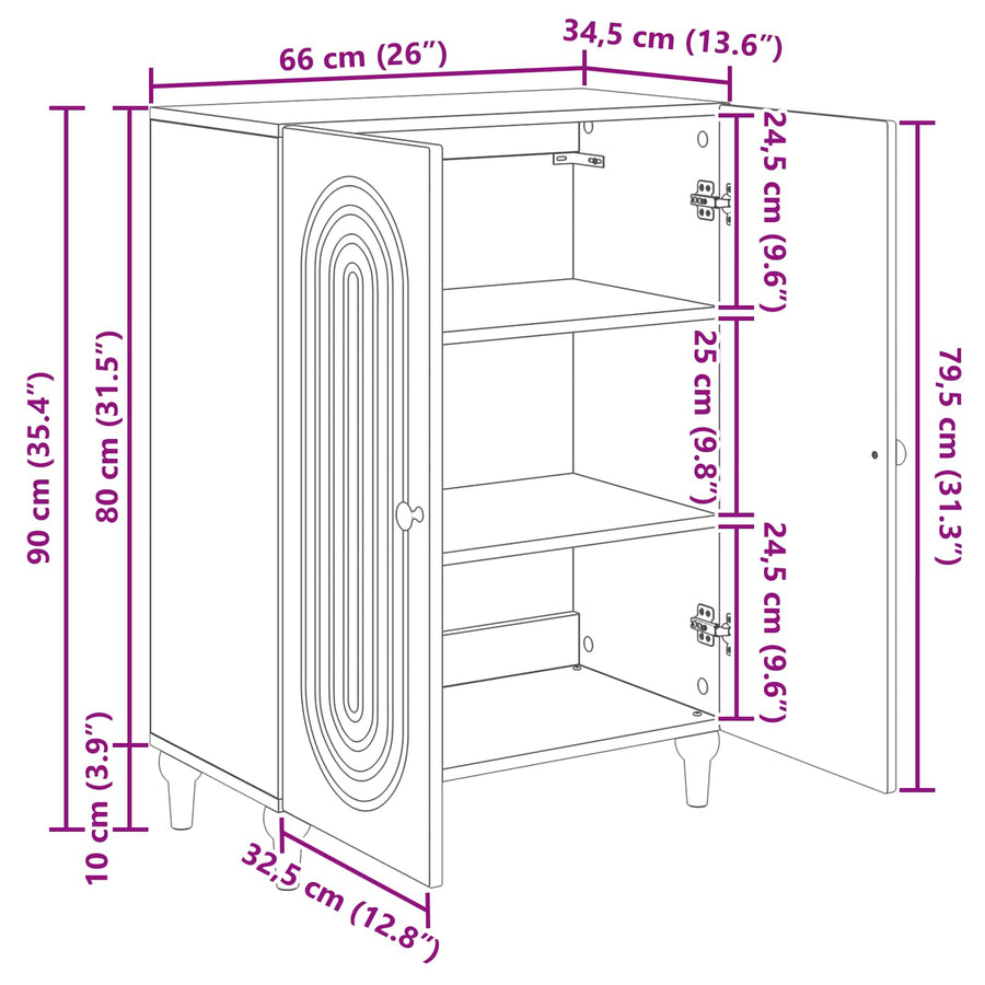 Dressoir Hoogglans Wit 66 x 34,5 x 90 cm Bewerkt hout