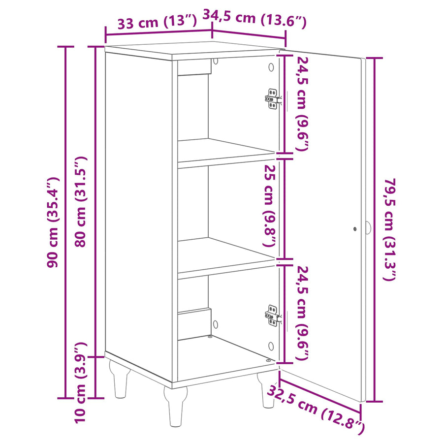 Dressoir Gerookt eiken 33 x 34,5 x 90 cm Bewerkt hout
