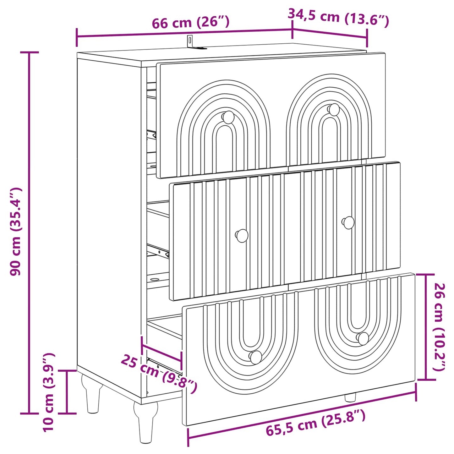 Ladenkast Hoogglans Wit 66 x 34,5 x 90 cm Bewerkt hout