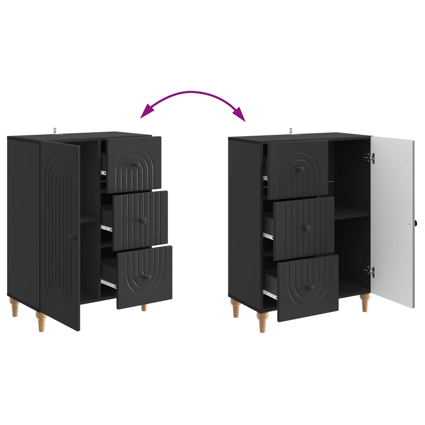 Dressoir met lade Zwart 66 x 34,5 x 90 cm Bewerkt hout