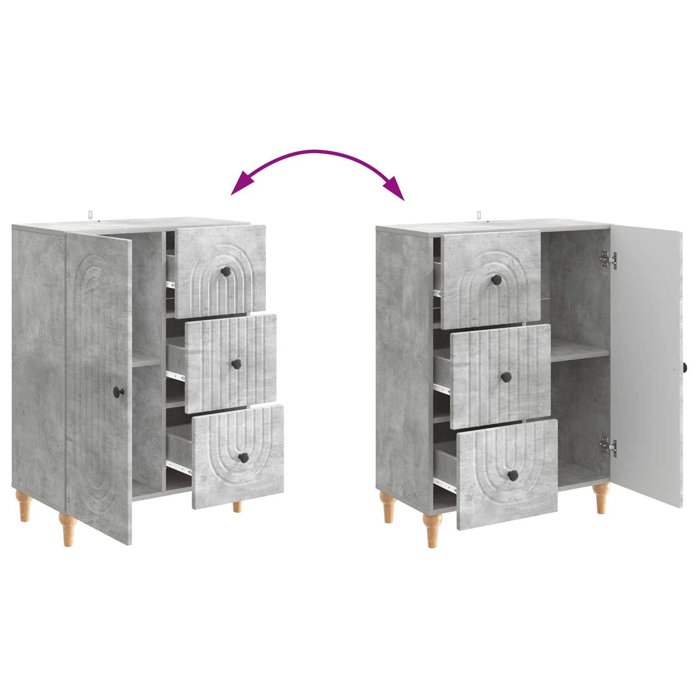 Dressoir met lade Betongrijs 66 x 34,5 x 90 cm Bewerkt hout