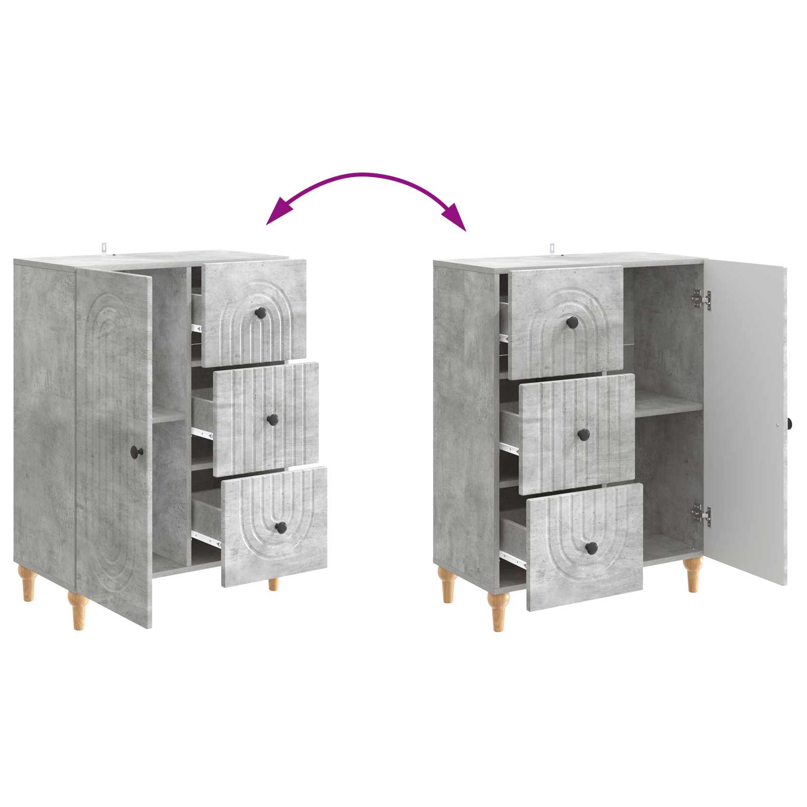 Dressoir met lade Betongrijs 66 x 34,5 x 90 cm Bewerkt hout