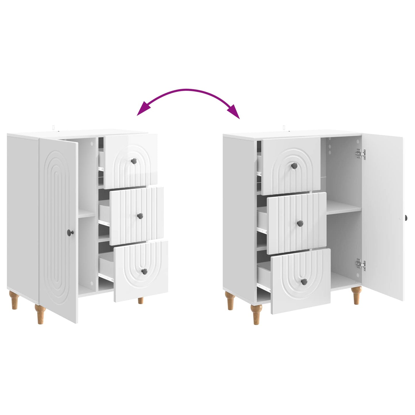 Dressoir met lade Hoogglans Wit 66 x 34,5 x 90 cm Bewerkt hout