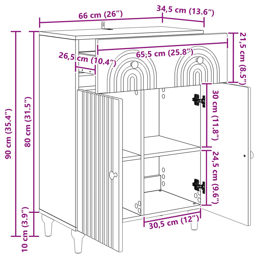 Dressoir met lade Zwart 66 x 34,5 x 90 cm Bewerkt hout