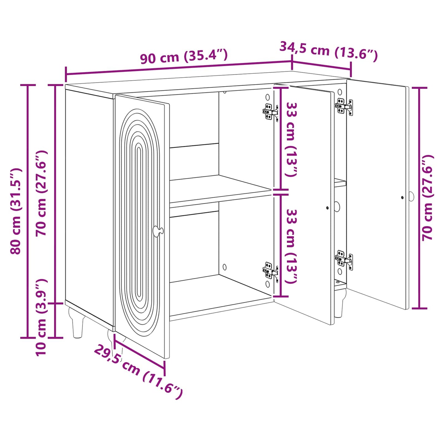 Dressoir Betongrijs 89 x 34,5 x 80 cm Bewerkt hout