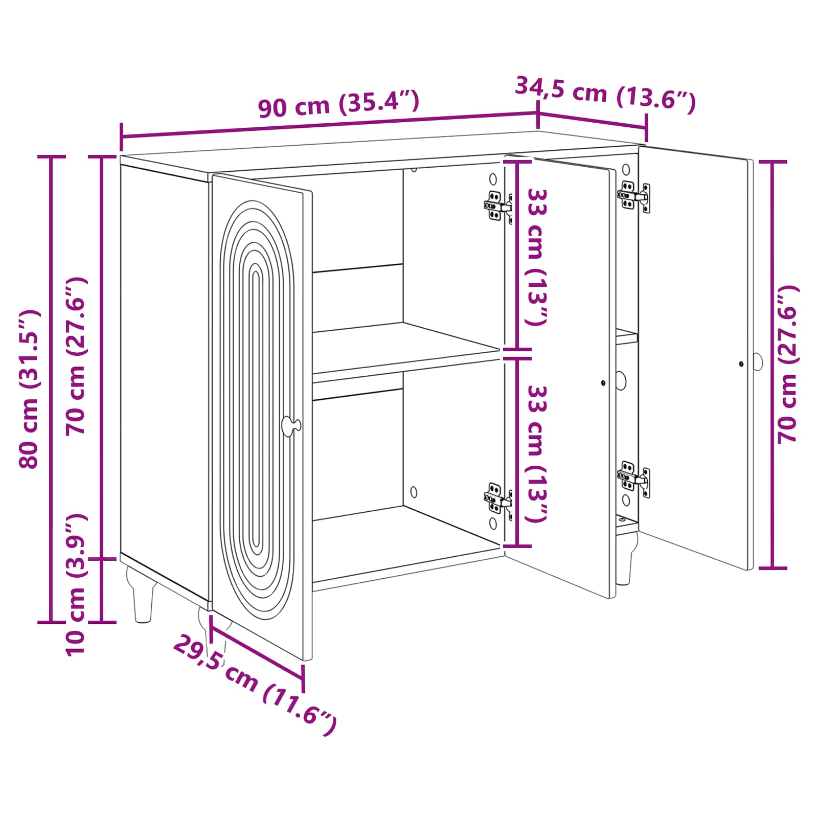 Dressoir Betongrijs 89 x 34,5 x 80 cm Bewerkt hout