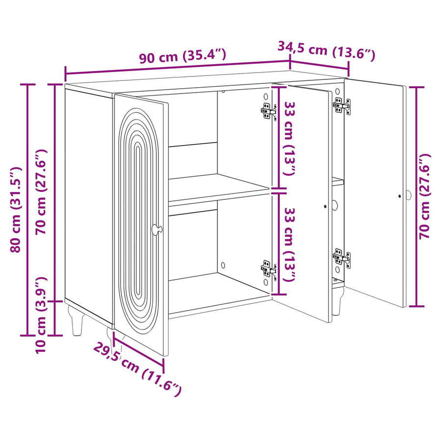 Dressoir Grijs sonoma 89 x 34,5 x 80 cm Bewerkt hout
