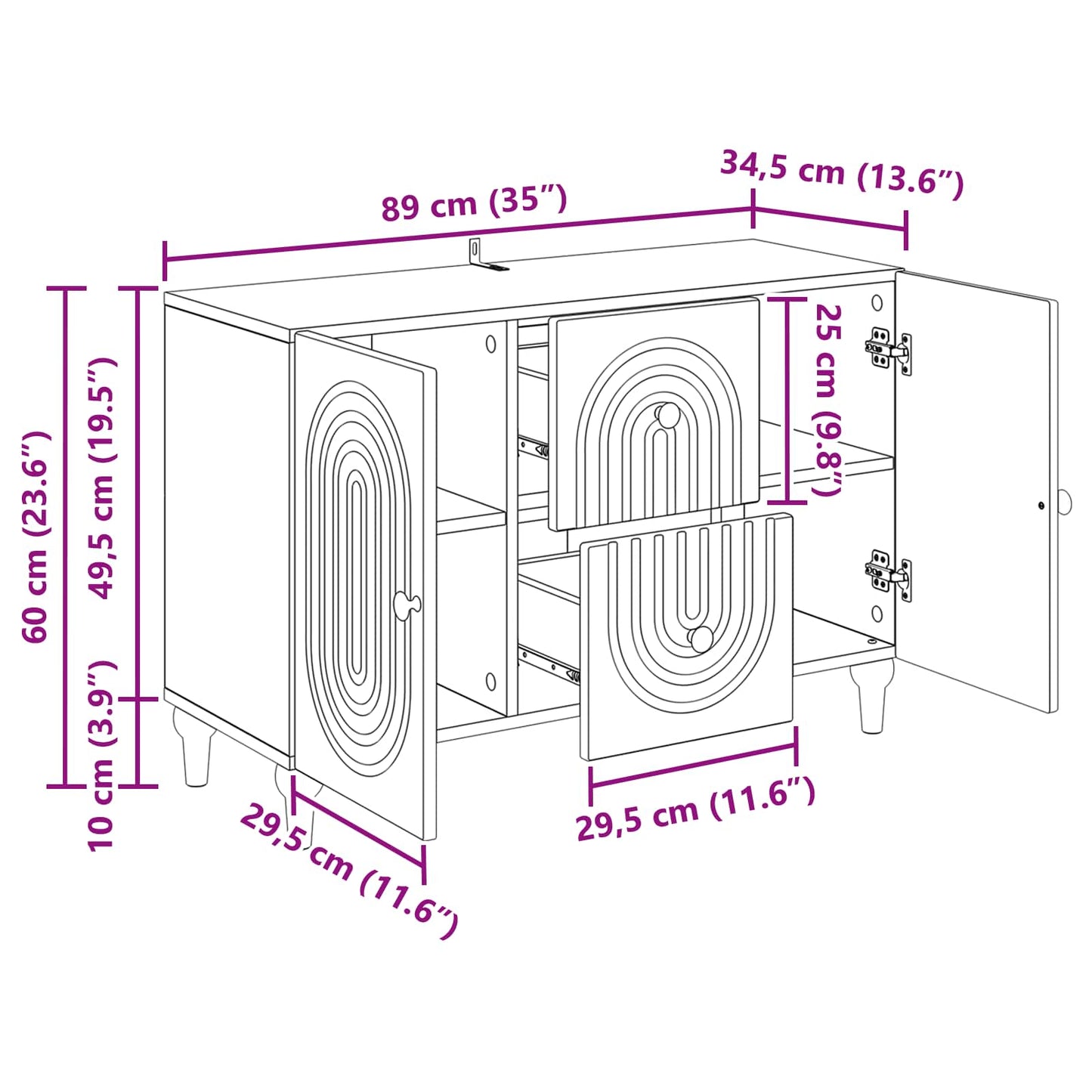 TV-kast met lade Zwart 89 x 34,5 x 60 cm Bewerkt hout