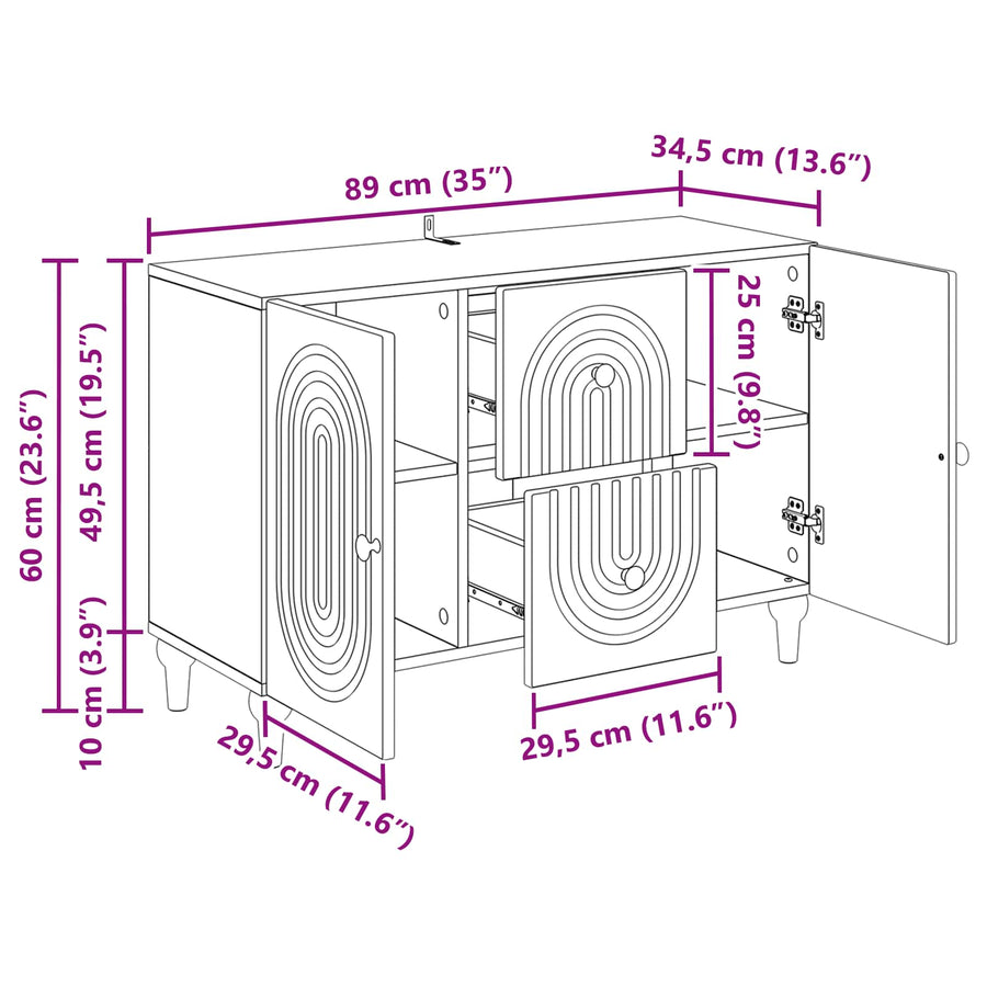 TV-kast met lade Gerookt eiken 89 x 34,5 x 60 cm Bewerkt hout