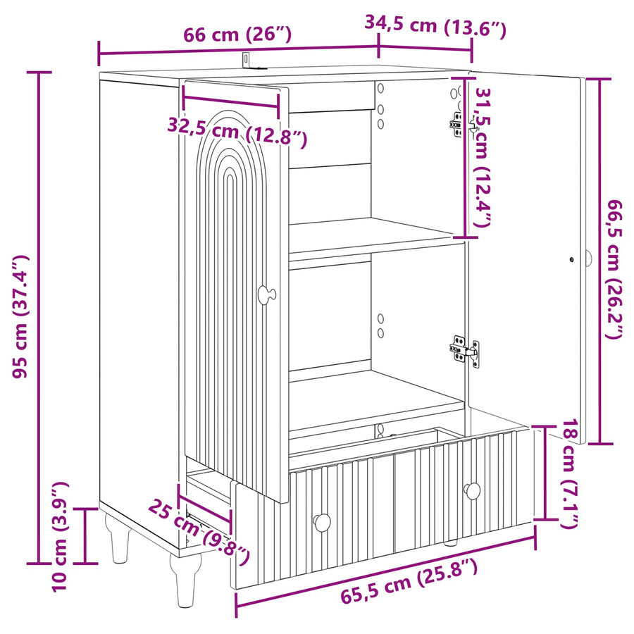 Dressoir met lade Grijs sonoma 66 x 34,5 x 95 cm Bewerkt hout