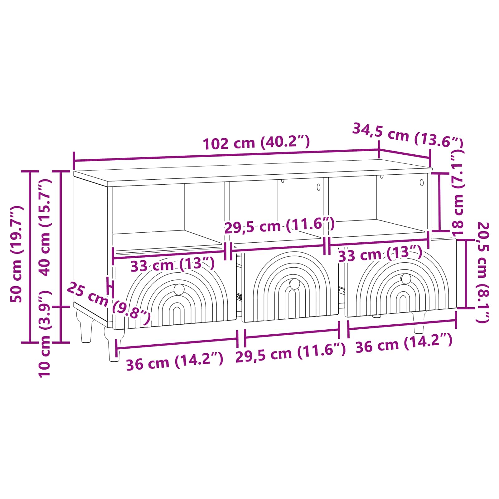 TV-kast Sonoma Eiken 102 x 34,5 x 50 cm Geconstrueerd hout
