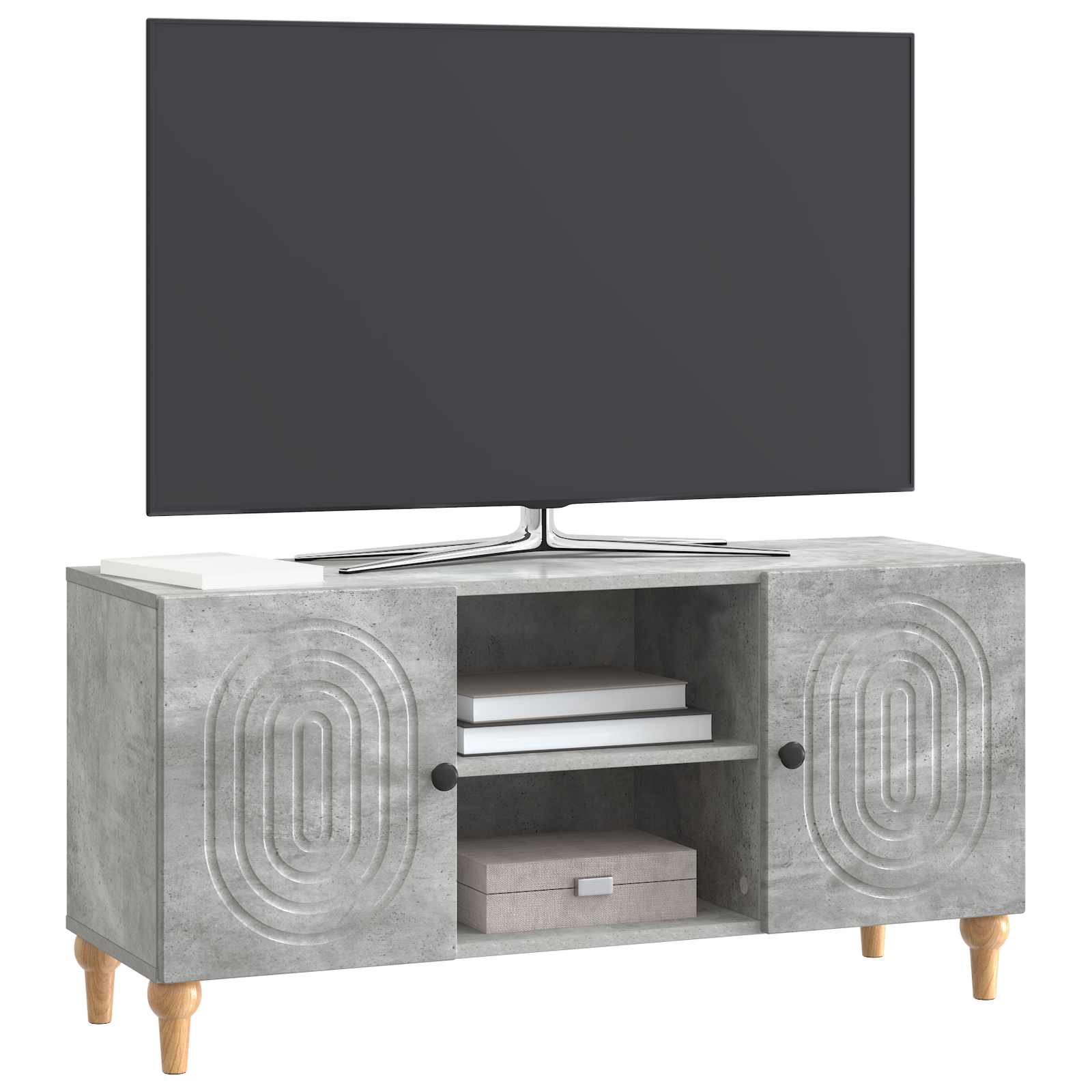 TV-kast Betongrijs 102 x 34,5 x 50 cm Bewerkt hout