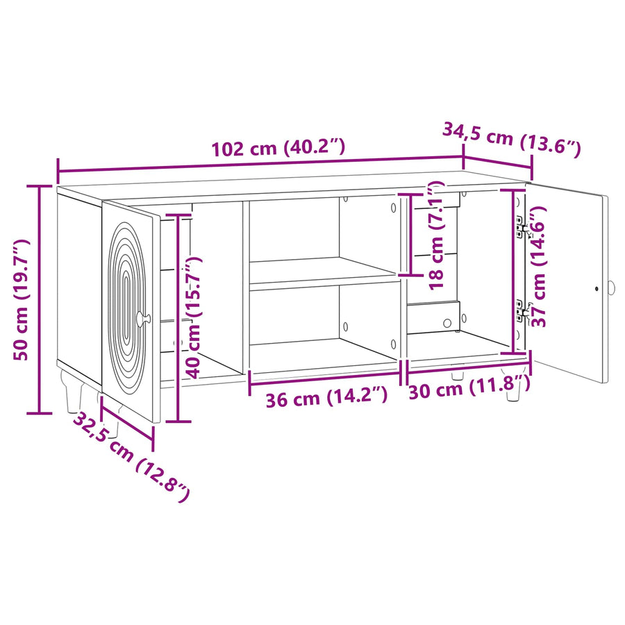 TV-kast Oud hout 102 x 34,5 x 50 cm Bewerkt hout