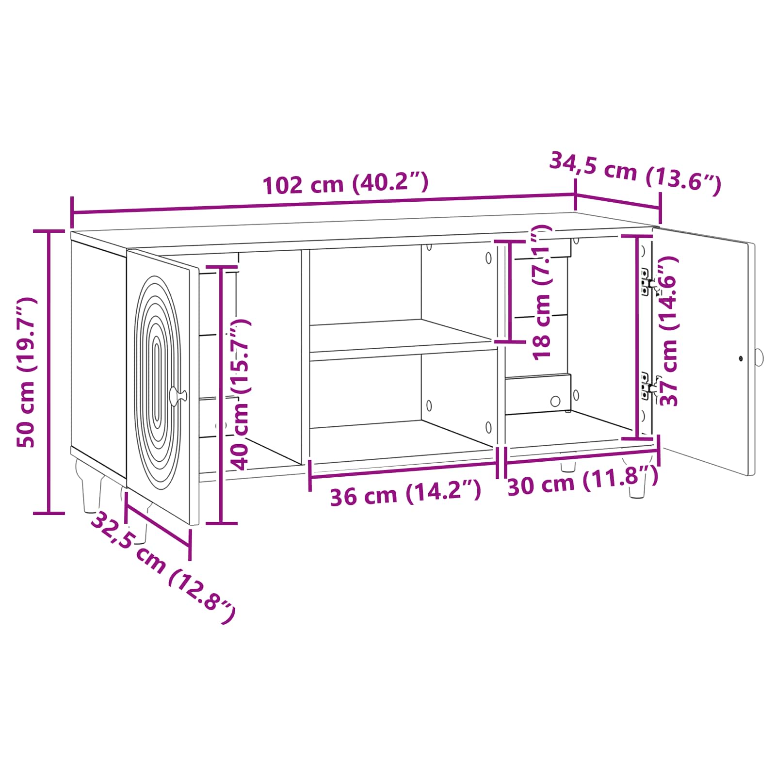 TV-kast Artisanaal eiken 102 x 34,5 x 50 cm Bewerkt hout