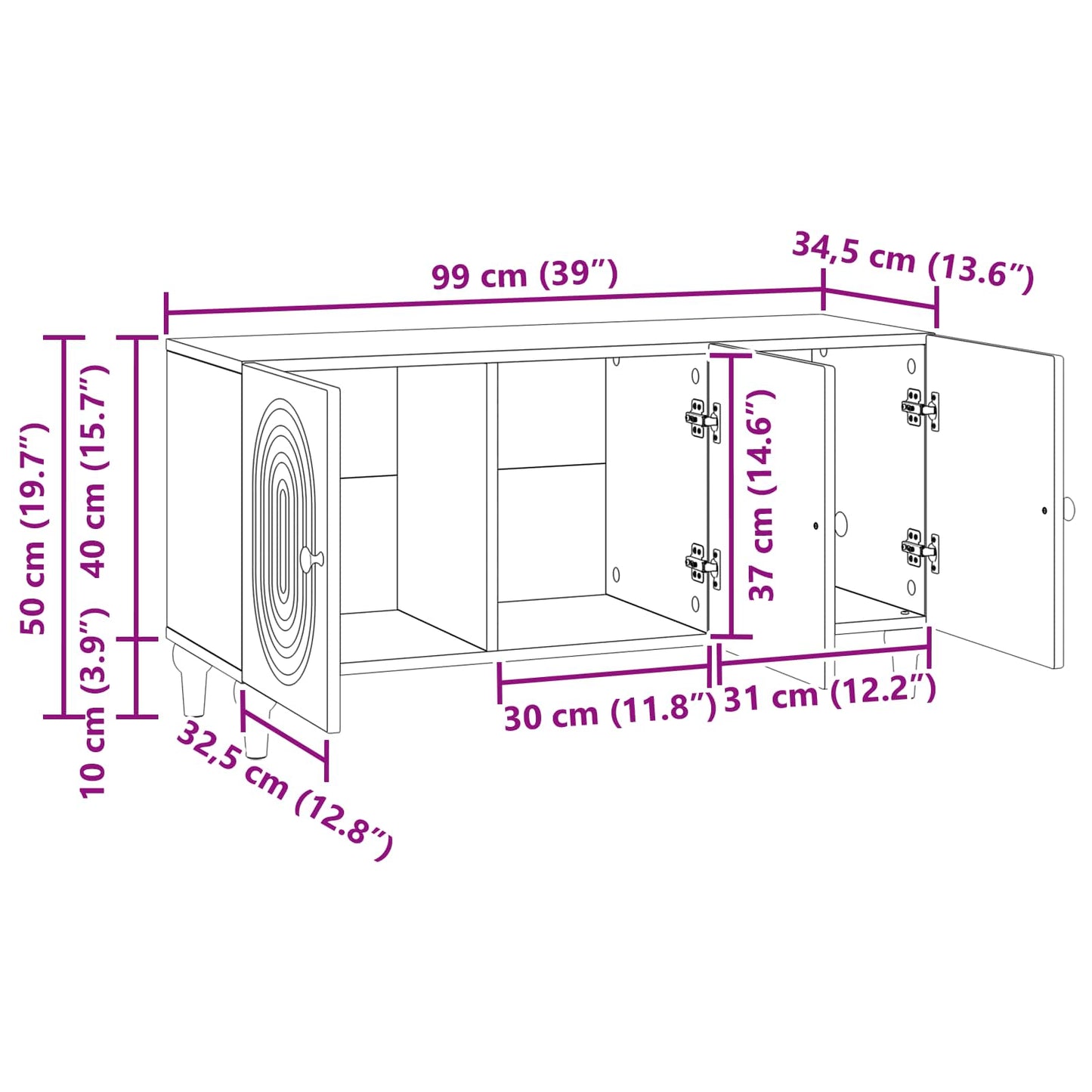 TV-kast Artisanaal eiken 99 x 34,5 x 50 cm Bewerkt hout