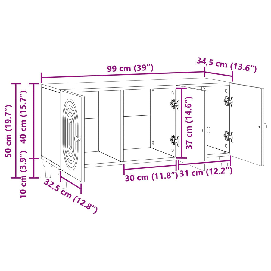 TV-kast Artisanaal eiken 99 x 34,5 x 50 cm Bewerkt hout