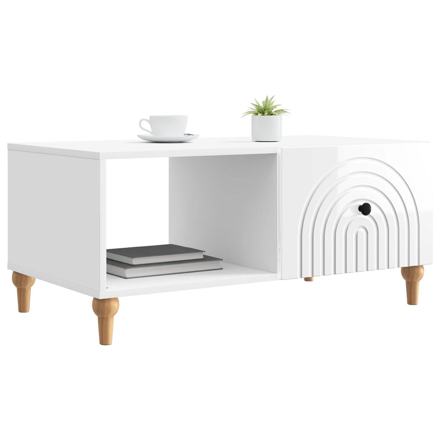 Salontafel Hoogglans Wit 90 x 50 x 40 cm Bewerkt hout