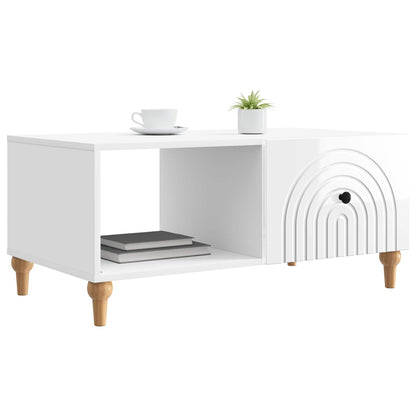 Salontafel Hoogglans Wit 90 x 50 x 40 cm Bewerkt hout