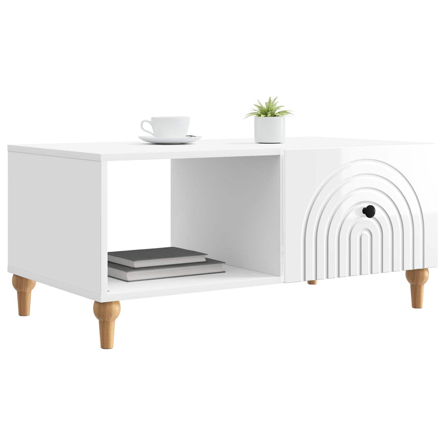 Salontafel Hoogglans Wit 90 x 50 x 40 cm Bewerkt hout