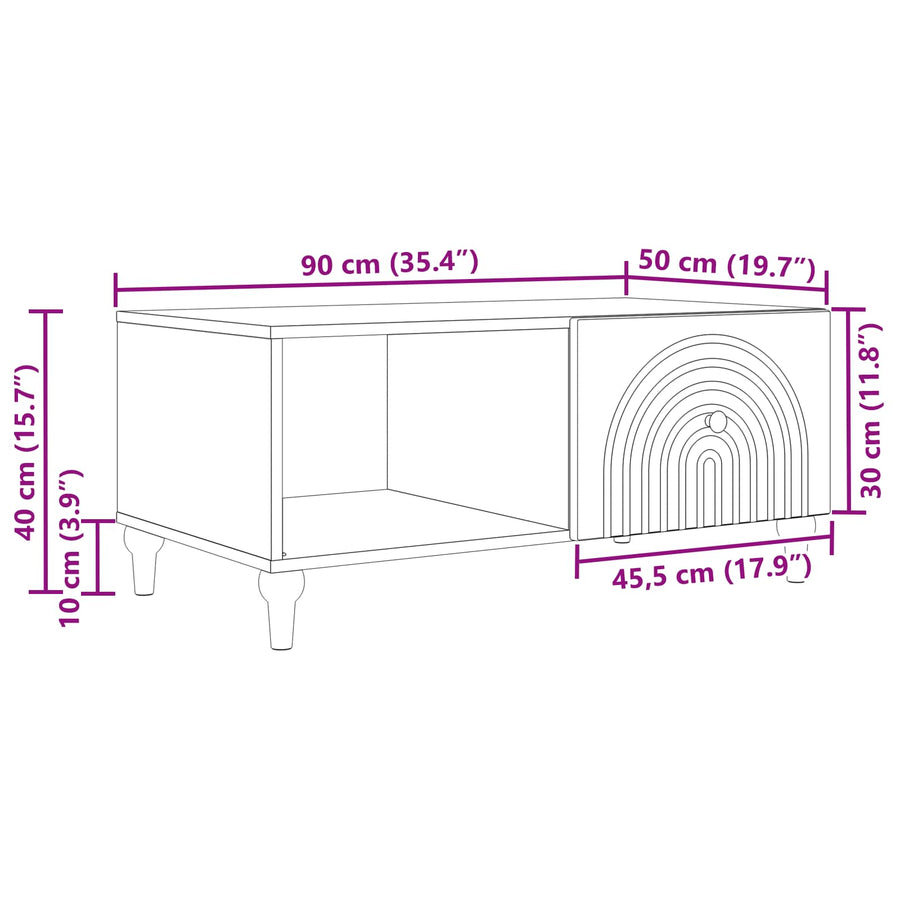 Salontafel Hoogglans Wit 90 x 50 x 40 cm Bewerkt hout